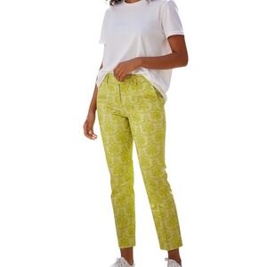 ANTHROPOLOGIE CARTONNIER Charlie Cropped Lime Green Damask Brocade Pants EUC 6